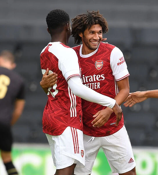 Arsenal's Elneny and Nketiah Celebrate First Goal in MK Dons Friendly, 2020