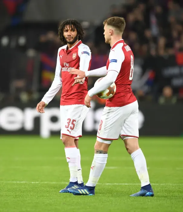 Framed Print : Arsenal's Elneny and Ramsey in Action against CSKA Moscow, UEFA Europa League Quarterfinals
