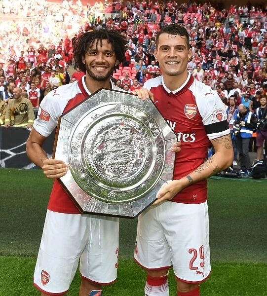 Arsenal's Elneny and Xhaka Celebrate FA Community Shield Victory