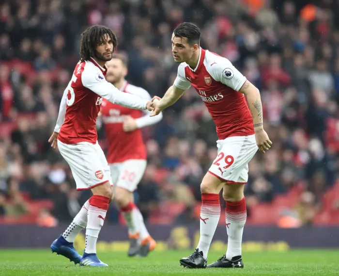 Framed Print : Arsenal's Elneny and Xhaka: A Force to Reckon With Against Southampton (2017-18)