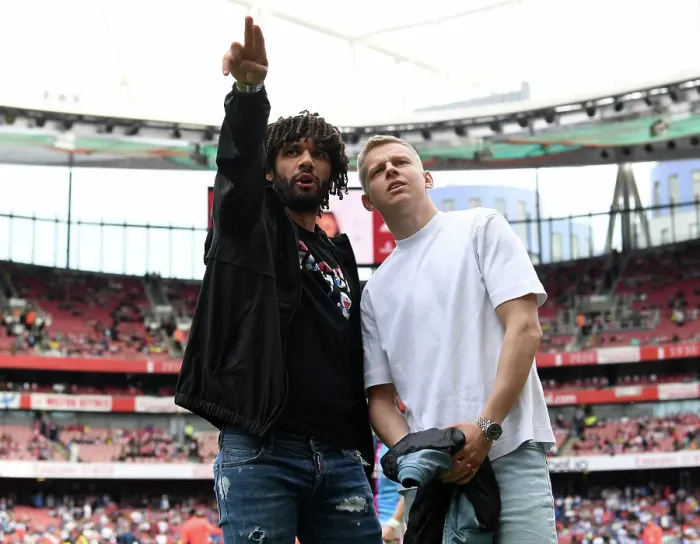Framed Print : Arsenal's Elneny and Zinchenko Prepare for Arsenal vs. Brighton Showdown (2022-23) Framed Print : Arsenal's Elneny and Zinchenko Prepare for Arsenal vs. Brighton Showdown (2022-23)