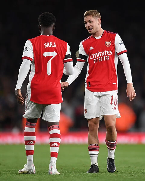 Arsenal's Emile Smith Rowe and Bukayo Saka Celebrate Goals in Carabao Cup Win over AFC Wimbledon