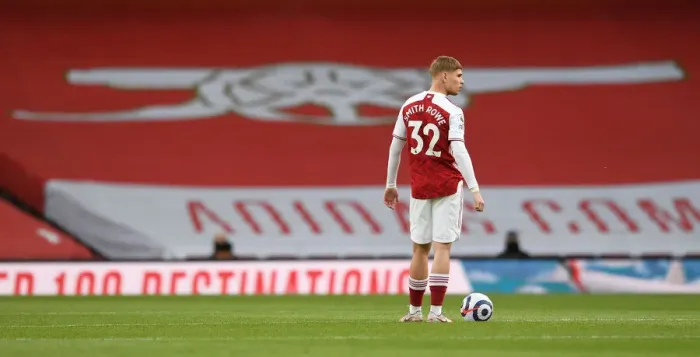 Framed Print : Arsenal's Emile Smith Rowe Before Empty Emirates Stadium: Arsenal v West Bromwich Albion, Premier League 2021