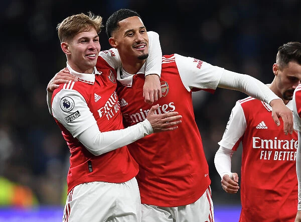 Arsenal's Emile Smith Rowe and William Saliba Celebrate after Tottenham Clash in 2022-23 Premier League