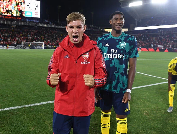 Arsenal's Emile Smith Rowe and Zech Medley Celebrate after Arsenal v FC Bayern Friendly Match, 2019