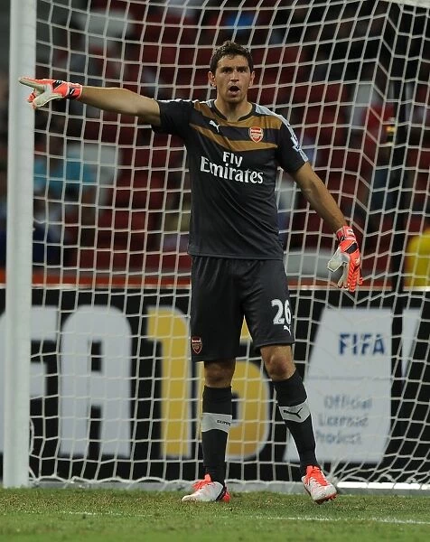 Arsenal's Emiliano Martinez in Action Against Singapore XI at Singapore National Stadium (July 2015)