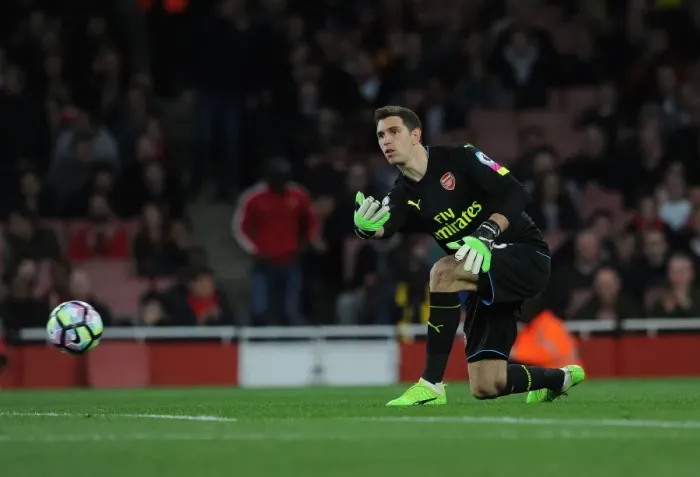 Framed Print : Arsenal's Emiliano Martinez in Action Against West Ham United, Premier League 2016-17