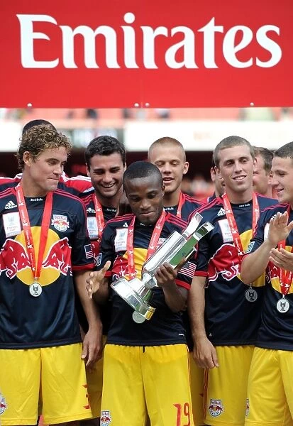 Arsenal's Emirates Cup Showdown with New York Red Bulls: Dale Richards Hoists the Trophy after 1-1 Draw - Emirates Stadium, July 31, 2011