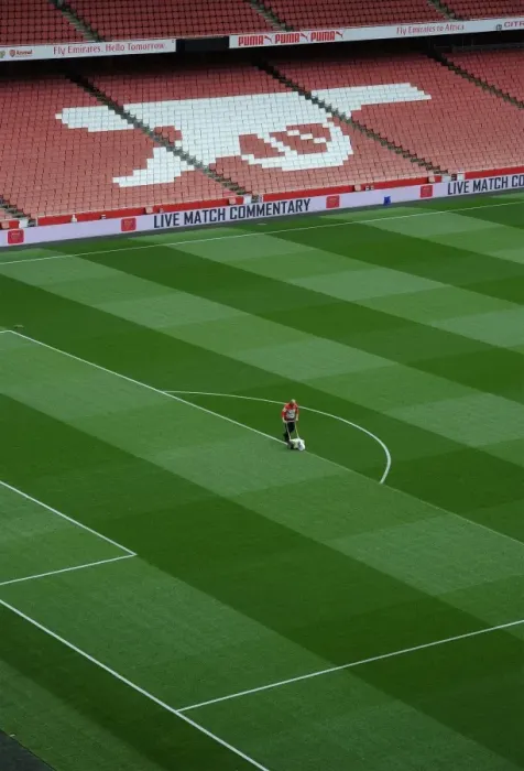 Framed Print : Arsenal's Emirates Stadium: Pitch Marking Before Arsenal vs. Sunderland (2015)