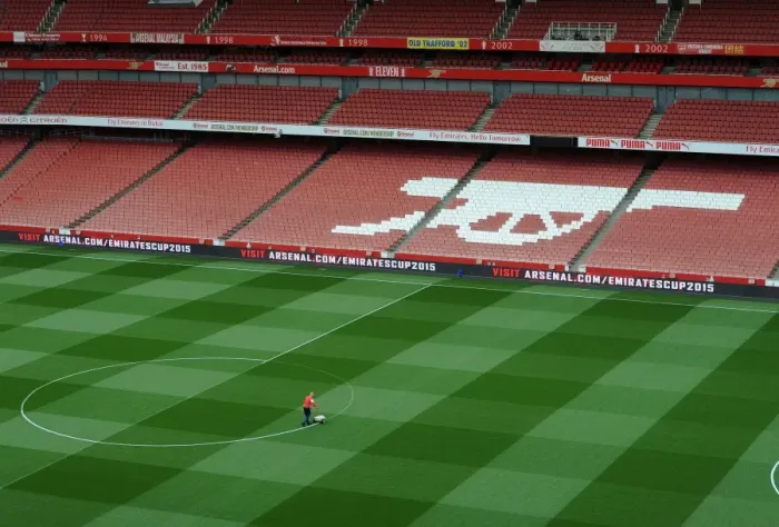Framed Print : Arsenal's Emirates Stadium: Pitch Preparation for Arsenal vs. Sunderland (2014-15)