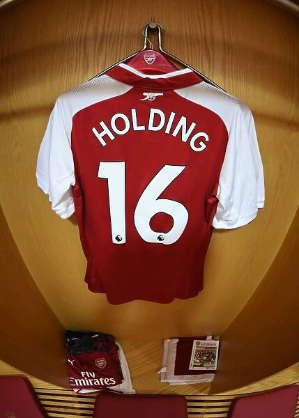 Arsenal's Emirates Stadium: Rob Holding's Shirt in the Home Changing Room Before Arsenal vs Leicester City (2017-18)