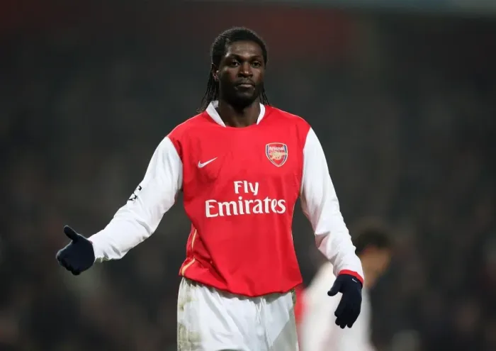 Framed Print : Arsenal's Emmanuel Adebayor Faces Off Against AC Milan in UEFA Champions League at Emirates Stadium, 2008 Framed Print : Arsenal's Emmanuel Adebayor Faces Off Against AC Milan in UEFA Champions League at Emirates Stadium, 2008