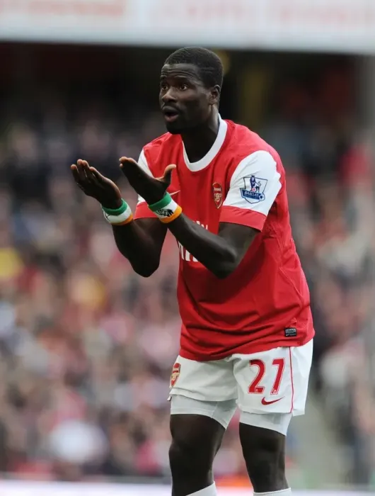 Framed Print : Arsenal's Emmanuel Eboue Celebrates Goal Against Birmingham City in Barclays Premier League