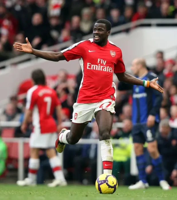 Framed Print : Arsenal's Emmanuel Eboue Celebrates Goal Against Sunderland in Barclays Premier League Match at Emirates Stadium (2010)