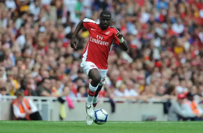 Framed Print : Arsenal's Emmanuel Eboue Scores in 3:0 Victory over Rangers at Emirates Cup Day 2