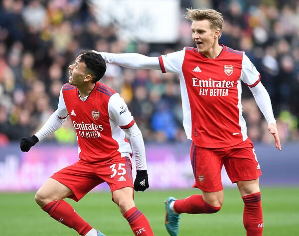 Arsenal's Euphoric Third Goal: Martinelli and Odegaard's Unforgettable Celebration vs. Watford (Premier League 2021-22)