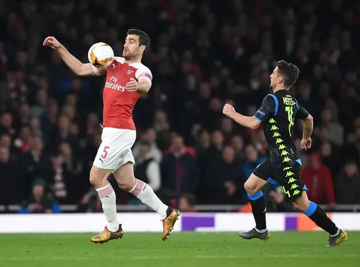 Framed Print : Arsenal's Europa League Battle: Sokratis Faces Napoli in Quarterfinals Framed Print : Arsenal's Europa League Battle: Sokratis Faces Napoli in Quarterfinals