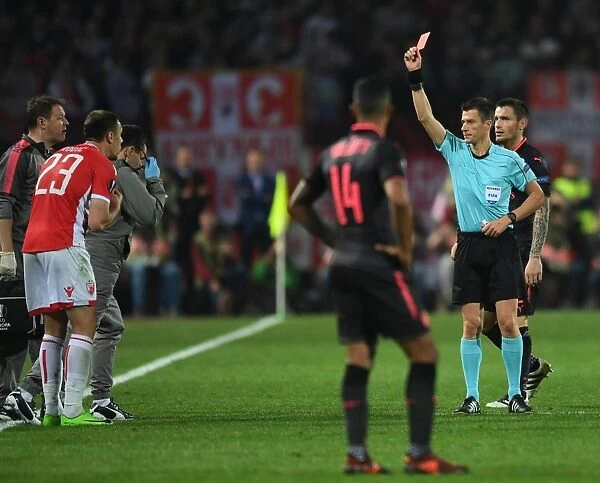 Arsenal's Europa League Clash with Crvena Zvezda: Hicham Zakrani Shows Red Card to Milan Rodic