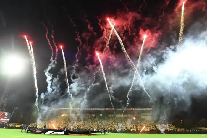 Framed Print : Arsenal's Europa League Debut against Bodø / Glimt: Aspmyra Stadion's Fireworks Spectacle