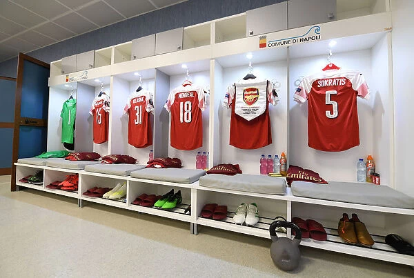Arsenal's Europa League Quarterfinal Kit in Napoli Changing Room (Napoli v Arsenal 2018-19)