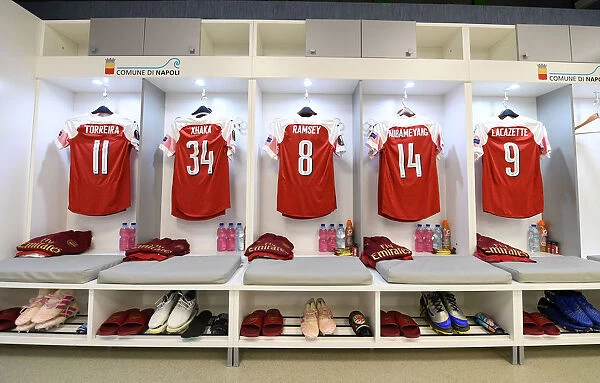Arsenal's Europa League Quarterfinal Kit Takes Center Stage in Napoli Changing Room (2018-19)