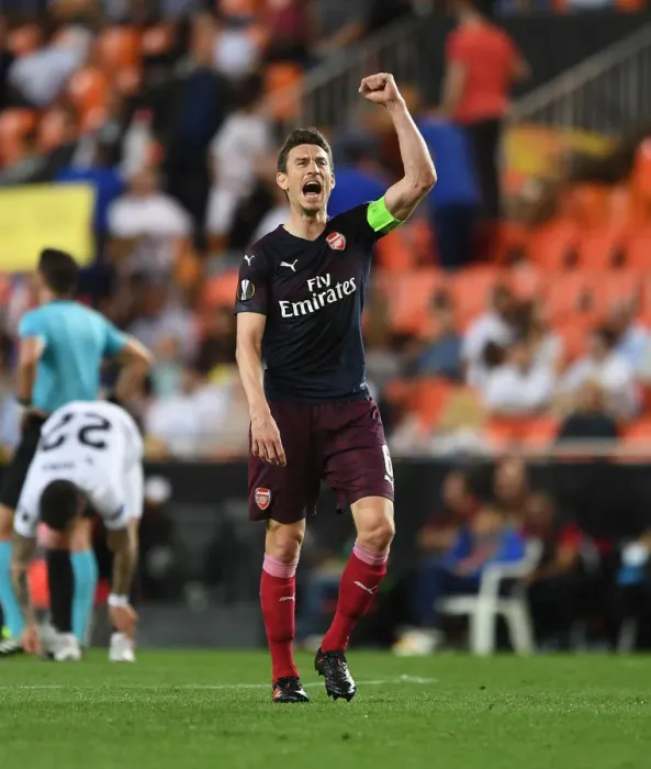 Framed Print : Arsenal's Europa League Triumph: Laurent Koscielny Celebrates Historic Fourth Goal vs Valencia (2018-19)