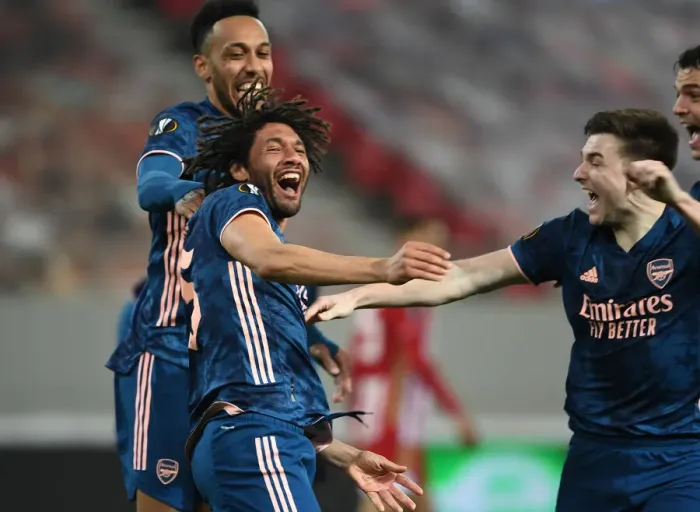 Framed Print : Arsenal's Europa League Triumph: Elneny Scores Historic Third Goal in Empty Karaiskakis Stadium