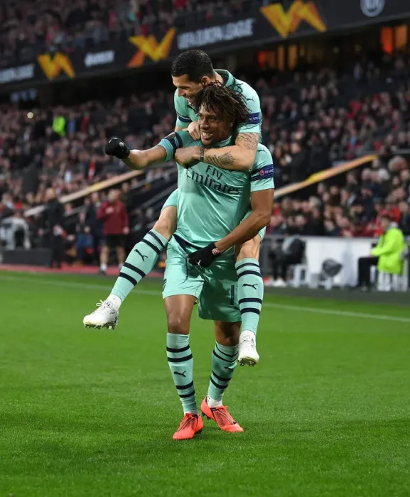 Framed Print : Arsenal's Europa League Triumph: Iwobi and Xhaka's Unforgettable Goal Celebration vs Stade Rennais Framed Print : Arsenal's Europa League Triumph: Iwobi and Xhaka's Unforgettable Goal Celebration vs Stade Rennais