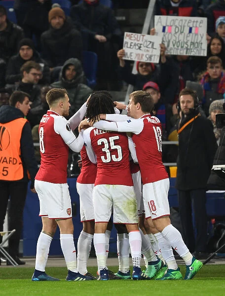 Arsenal's Europa League Victory: Danny Welbeck's Goal Celebration with Ramsey, Elneny, and Monreal (CSKA Moscow 2018)