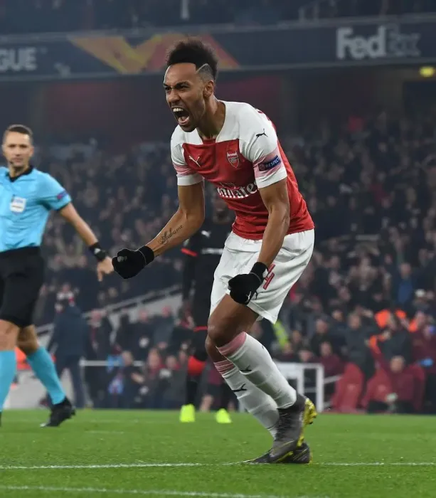 Framed Print : Arsenal's Europa League Victory: Aubameyang's Opener Against Stade Rennais (2019)