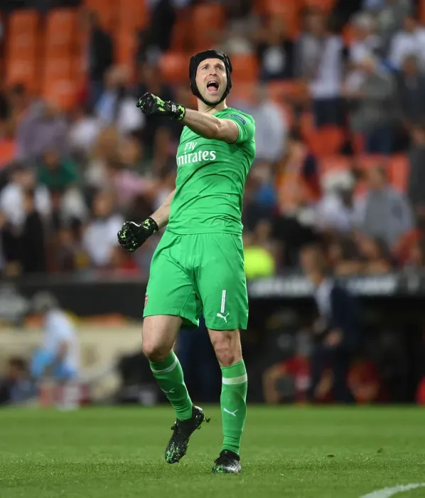 Framed Print : Arsenal's Europa League Victory: Petr Cech Celebrates Historic Semi-Final Triumph over Valencia Framed Print : Arsenal's Europa League Victory: Petr Cech Celebrates Historic Semi-Final Triumph over Valencia