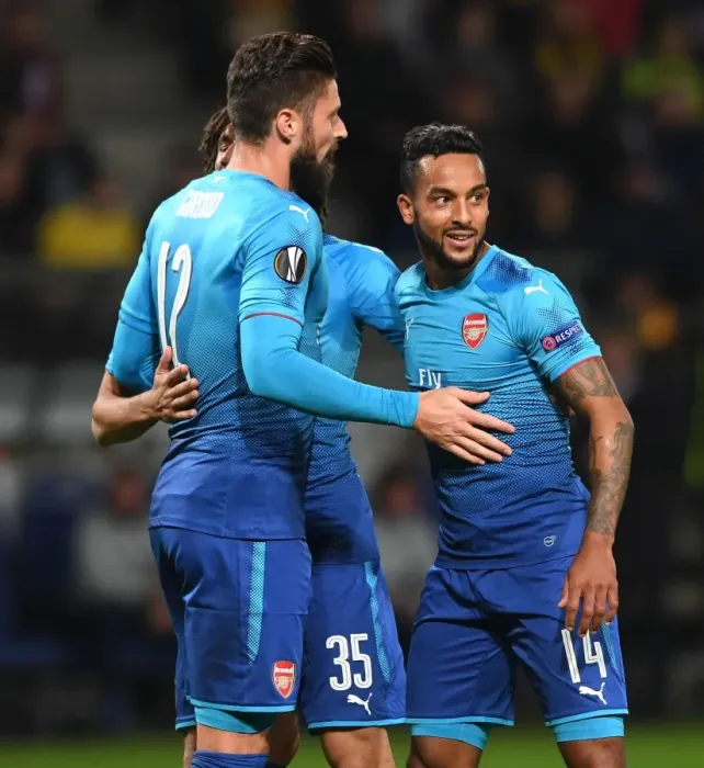 Framed Print : Arsenal's Europa League Victory: Walcott, Elneny, and Giroud's Goal Celebration Framed Print : Arsenal's Europa League Victory: Walcott, Elneny, and Giroud's Goal Celebration