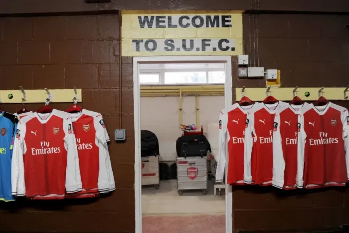 Framed Print : Arsenal's FA Cup Preparation: Arsenal Shirts in Sutton United Away Dressing Room