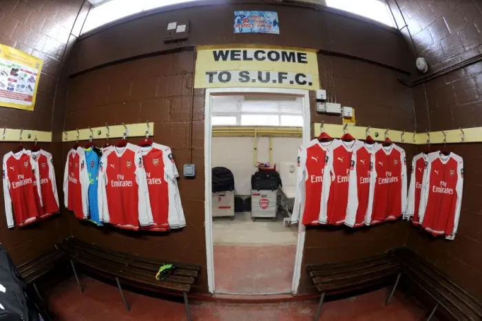 Framed Print : Arsenal's FA Cup Preparation: A Peek into Sutton United's Away Changing Room Framed Print : Arsenal's FA Cup Preparation: A Peek into Sutton United's Away Changing Room