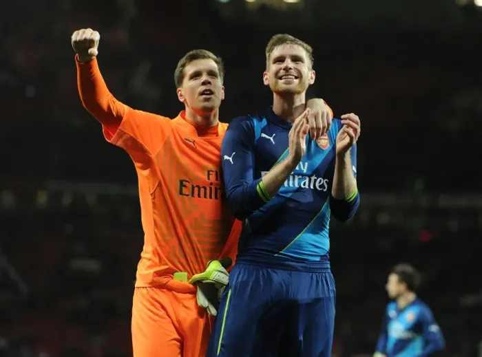 Framed Print : Arsenal's FA Cup Triumph: Mertesacker and Szczesny's Jubilant Moment at Old Trafford Framed Print : Arsenal's FA Cup Triumph: Mertesacker and Szczesny's Jubilant Moment at Old Trafford