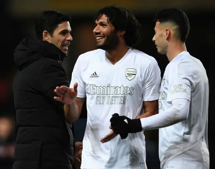 Framed Print : Arsenal's FA Cup Victory: Arteta Celebrates with Elneny and Martinelli
