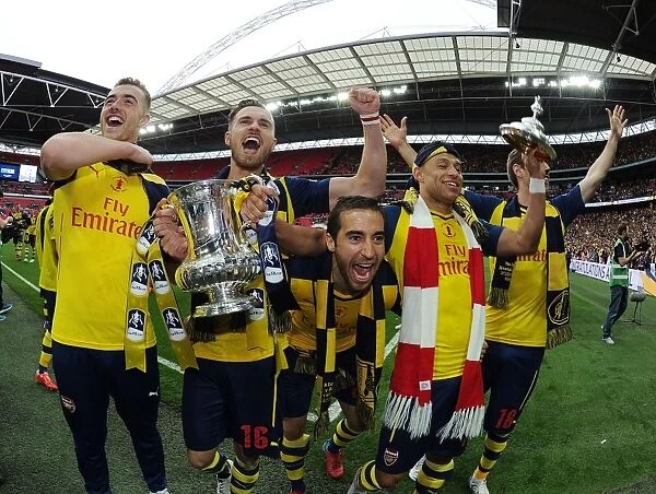 Arsenal's FA Cup Victory: Celebrating with Chambers, Ramsey, Flamini, Oxlade-Chamberlain, and Monreal