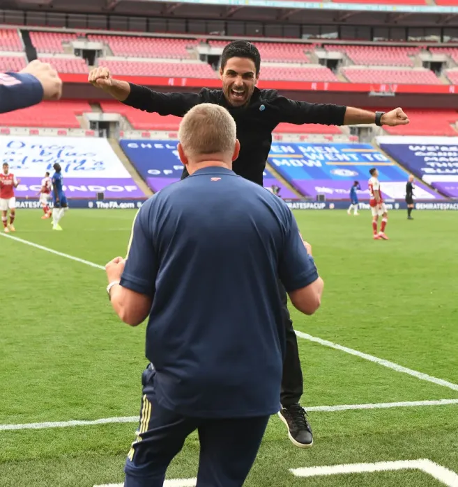 Framed Print : Arsenal's Empty FA Cup Victory: Mikel Arteta Celebrates at Wembley Amidst the Pandemic Framed Print : Arsenal's Empty FA Cup Victory: Mikel Arteta Celebrates at Wembley Amidst the Pandemic
