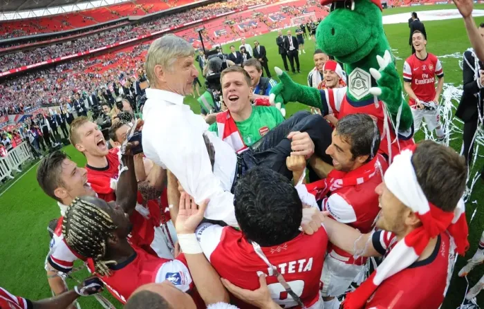 Framed Print : Arsenal's FA Cup Victory: Wenger Lifted in Triumphant Team Celebration Framed Print : Arsenal's FA Cup Victory: Wenger Lifted in Triumphant Team Celebration