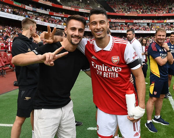 Arsenal's Fabio Vieira and Gabriel Martinelli Celebrate Post-Match at Emirates Cup 2022