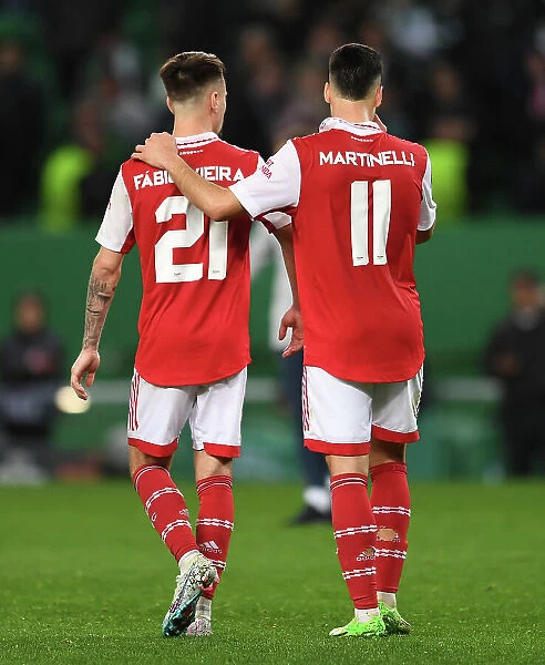 Arsenal's Fabio Vieira and Gabriel Martinelli Celebrate after UEFA Europa League Clash with Sporting CP