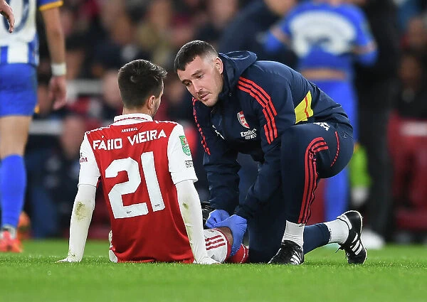 Arsenal's Fabio Vieira Receives Treatment vs Brighton in Carabao Cup