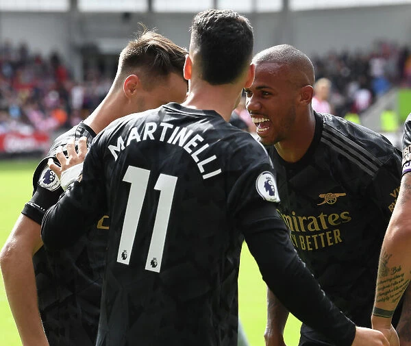 Arsenal's Fabio Vieira and Teams Thrilling Celebration of Third Goal vs. Brentford (2022-23 Premier League)