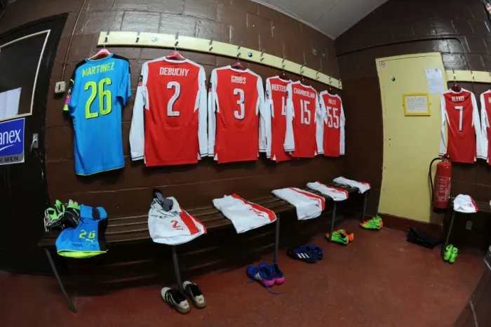 Framed Print : Arsenal's Fifth Round FA Cup Preparations: Inside Sutton United's Changing Room