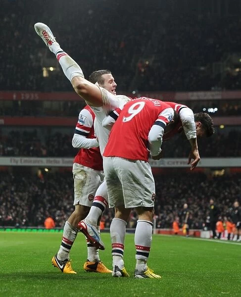 Arsenal's Five-Goal Blitz: Giroud, Podolski, and Wilshere's Triumphant Celebration vs. West Ham United (2013)