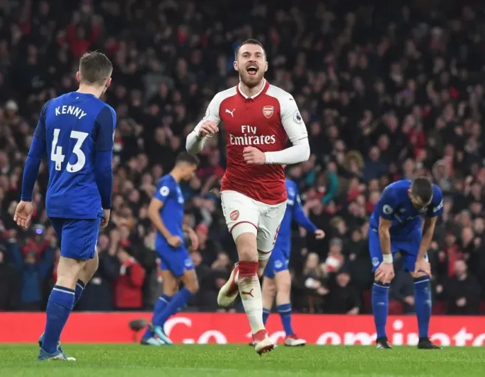Framed Print : Arsenal's Five-Goal Blitz: Ramsey Celebrates vs. Everton (Premier League 2017-18) Framed Print : Arsenal's Five-Goal Blitz: Ramsey Celebrates vs. Everton (Premier League 2017-18)