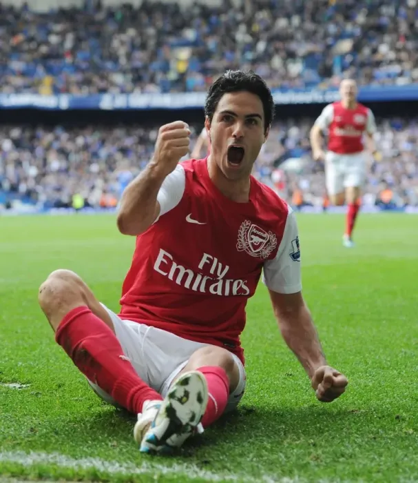 Framed Print : Arsenal's Five-Goal Rout of Chelsea in the 2011-12 Premier League: Mikel Arteta and Robin van Persie Celebrate
