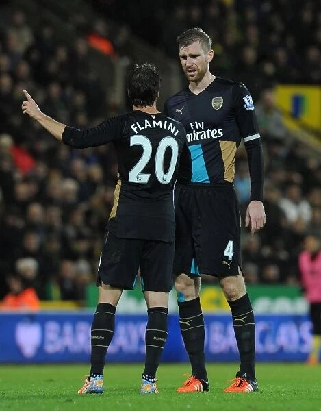Arsenal's Flamini and Mertesacker in Deep Concentration during Norwich Clash (2015-16)
