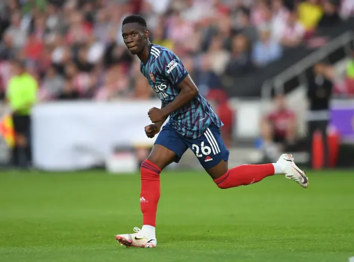 Framed Print : Arsenal's Flo Balogun in Action against Brentford in 2021-22 Premier League Framed Print : Arsenal's Flo Balogun in Action against Brentford in 2021-22 Premier League