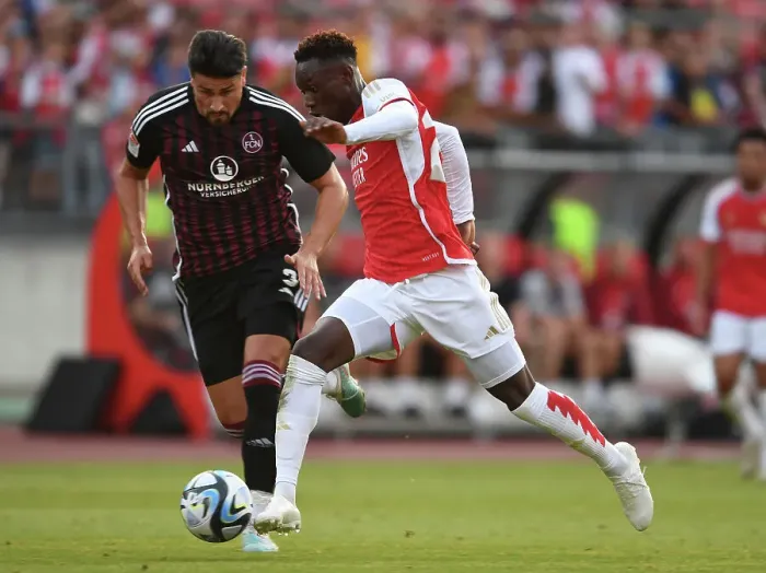 Framed Print : Arsenal's Flo Balogun in Action during Nuremberg Pre-Season Friendly, July 2023